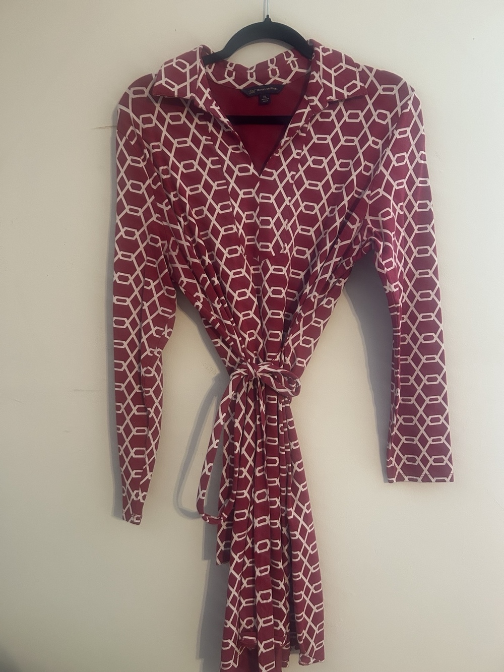 Brooks Brothers 346 Pink Geometric Tie Waist Dress XL